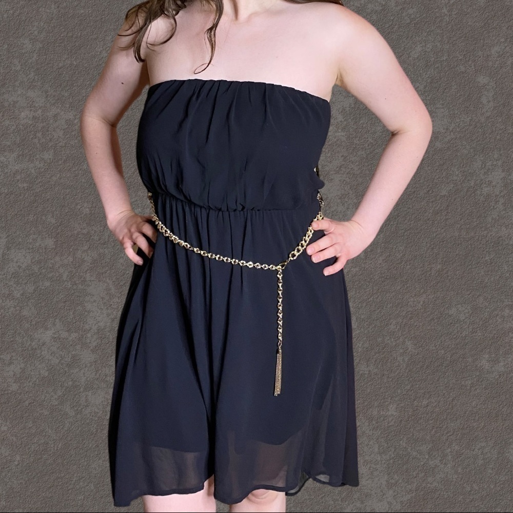 Miss Avenue Black Tube Dress with Gold Chain Belt Size L